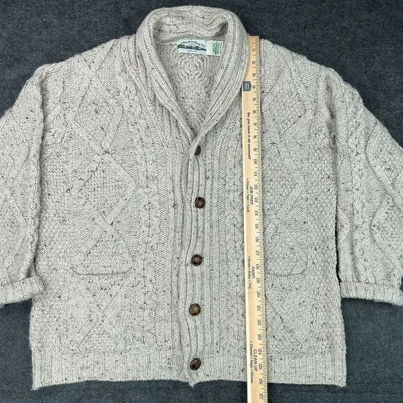 Aran Crafts Merino Shawl Collar Cardigan Sweater Mens L Speckled Stone Ireland